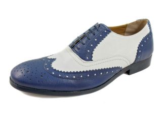 MENS MOD ROCKABILLY 1940s NAVY / WHITE LEATHER BROGUE SHOES 7 8 9 10 