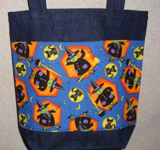 NEW Small Halloween Funny Cute Witch Witches Denim Treat Tote Bag