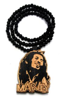 Wooden Bob Marley Pendant Piece 36 Chain Bead Necklace Good Quality 