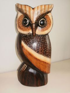 Wooden Animal Carved Owl Bird.Large 25cms.Wood carvings.Colle 