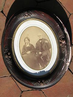   Frame Old Couple Antique Wood Glass Oval 1900 Leaf Nuts Cane Vintage