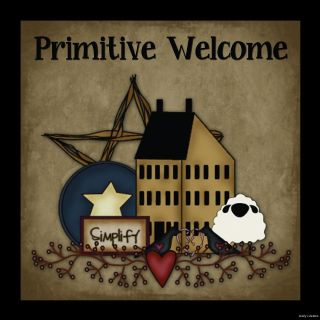 PRIMITIVE WELCOME HOUSE STAR wood sign Rustic country home wall decor