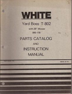 WHITE YARD BOSS T 802 GARDEN TRACTOR & 26 MOWER Parts Catalog & Instr 