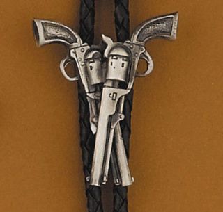 crossed guns bolo tie cord silver plated made in usa