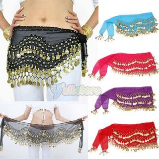 Belly Dance Hip Scarf Wrap Belt Skirt Hipscarf with 158 Golden Coins 