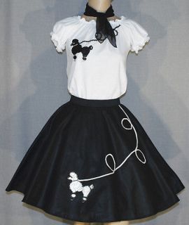 PC Black 50s Poodle Skirt outfit Girl Sizes 4,5,6, Waist 18 24 
