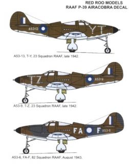 48 RAAF Decals Bell P 39 Airacobra Red Roo