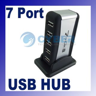 USB 7 Port HUB Powered AC Adapter Cable High Speed Black 