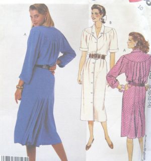 Vintage 80s Misses Dress Sewing Pattern Front Button Pleats Godet 2 