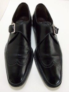 Testoni Black Label Bologna Monk Strap Wing Tip Leather Mens Shoes 8 