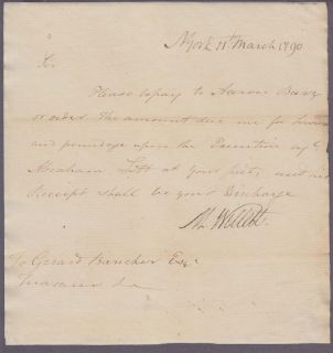 Patriot Marinus Willett Autograph Letter to Aaron Burr 1790