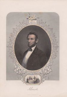 Scarce President Abraham Lincoln Hand Colored Engraving W/ Cabinet 