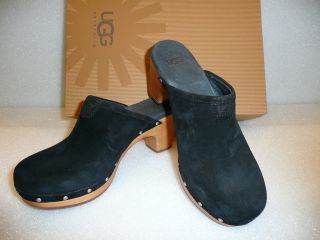 UGG Abbie Black Suede Wood Clog Shoes 6 7 8 9 10