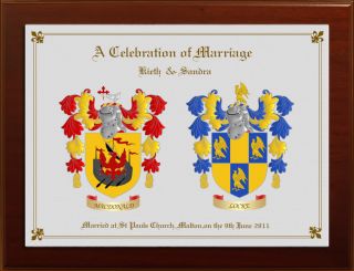Family Crest Coat of Arms A Celebration of Marriage Wooden Plaque