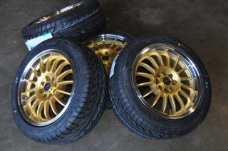 Drag Wheels and Achilles Tires Dr 41 15x7 4x100 ET35 Gold Rim Scion XB 