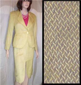 Achille Dattilo Couture Designer Suit $999 Linen Herringbone 8 Yellow 