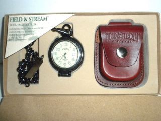 Mens Pocket Watch by Field Stream with Chain Leather Pouch