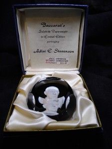 Baccarat France Crystal Sulphide Adlai Stevenson Cameo Paperweight 
