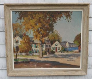 Original Camillo Adriani Gloucester Town Autumn Landscape Oil Painting 
