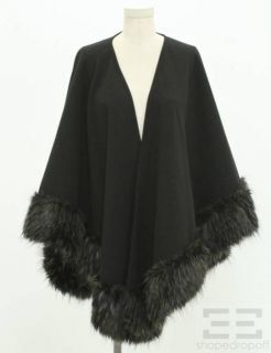 Adrienne Landau Black Brown Faux Fur Trim Open Front Cape Size XS 