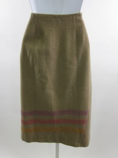 Adolfo Dominguez Tan Striped Wool Below Knee Skirt 40