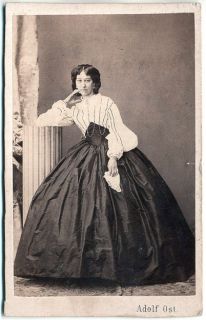 Vint 1860s CDV Pensive Lady in Big Skirt by Adolf OST