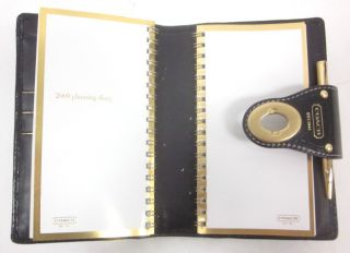 New Auth Coach Black Gold Tone Leather Planner Agenda