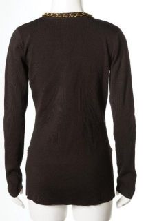 Adrienne Vittadini Dark Brown Chain Embellished Cardigan Sweater Sz S 
