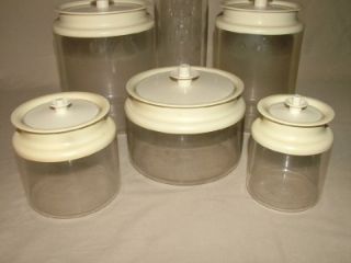   TUPPERWARE ALMOND TOP CLEAR ACRYLIC AIR TIGHT CANISTER SET 6 PC SET