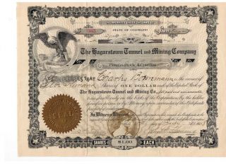 The Hagarstown Tunnel and Mining Co Stock Certificate Colorado 1908 