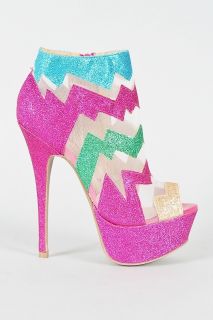 ALBA Pink Glitter Zig Zag Mesh Boot Bootie Platform Shoe Size 10 