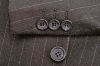 Bespoke~ Alan Flusser 48 L Super 150s wool brown pinstripe 2 button 
