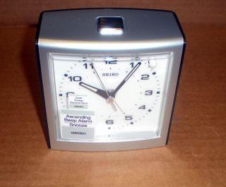 Seiko Square Alarm Clock Silver Tone Metallic Case