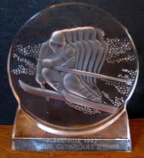 Lalique Albertville 1992 Olympics Glass Paperweight Slalom
