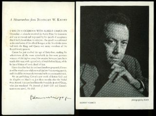 Albert Camus Nobel Prize Acceptance Speech 1st Ed 1958 w Blanche Knopf 