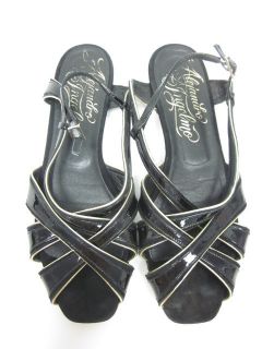 ALEJANDRO INGELMO Black Patent Leather Strappy Open Toe Sandals Size 