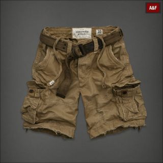 New Abercrombie Fitch Mens Algonquin Belted Cargo Shorts Dark Khaki 