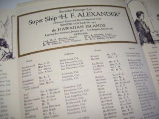 Vintage H F Alexander Passenger List Admiral Line