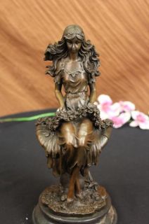 Alice in Wonderland Sitting on A Large Mushroom Bronze Sculpture 