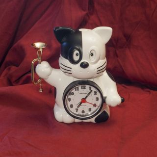 Rhythm Rise Shine Cat Alarm Clock — Talks Plays Reveille — Watch 