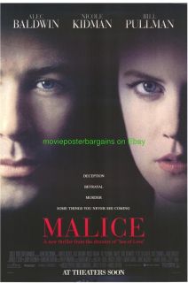 Malice Movie Poster DS 27x40 Nicole Kidman Alec Baldwin