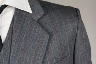 Vintage Alexandre of England Custom 41 R Gray Pinstripe 3 Piece Suit 