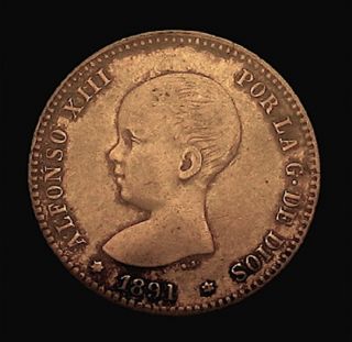  Spain 1 Peseta Silver Coin High Grade Alfonso XIII Boy King