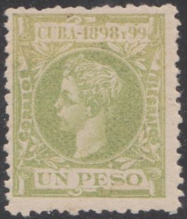 1898 Cuba Stamps SC 174 King Alfonso Spain 1 Peso New