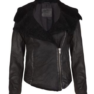 All Saints Shearling Leather Nene Jacket Blk Retailed for $850 Seen on 