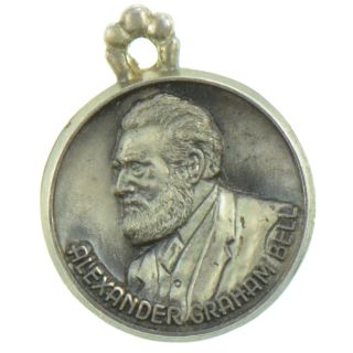 Vintage Sterling Silver Alexander Graham Bell Coin Charm Pendant YH497 