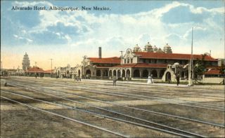 Albuquerque Alvarado Hotel Train Tracks c1910 Postcard
