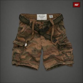 New Abercrombie Fitch Mens Algonquin Belted Cargo Shorts Camo
