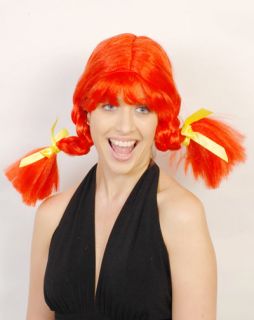 Deluxe Pippi Longstocking Country Bumpkin Red Costume Party Wig with 