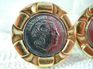 Alexander The Great Faux Coin Clip Earrings Vintage